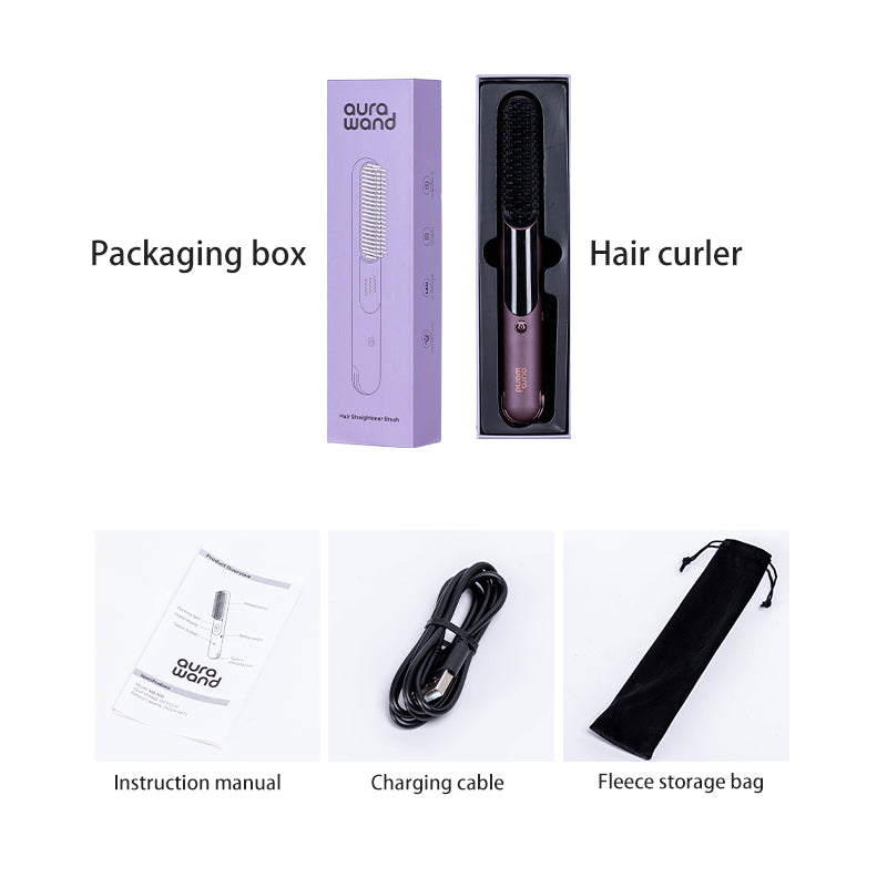 aurawand Wireless straight hair comb with infrared function, digital display, long-lasting battery life